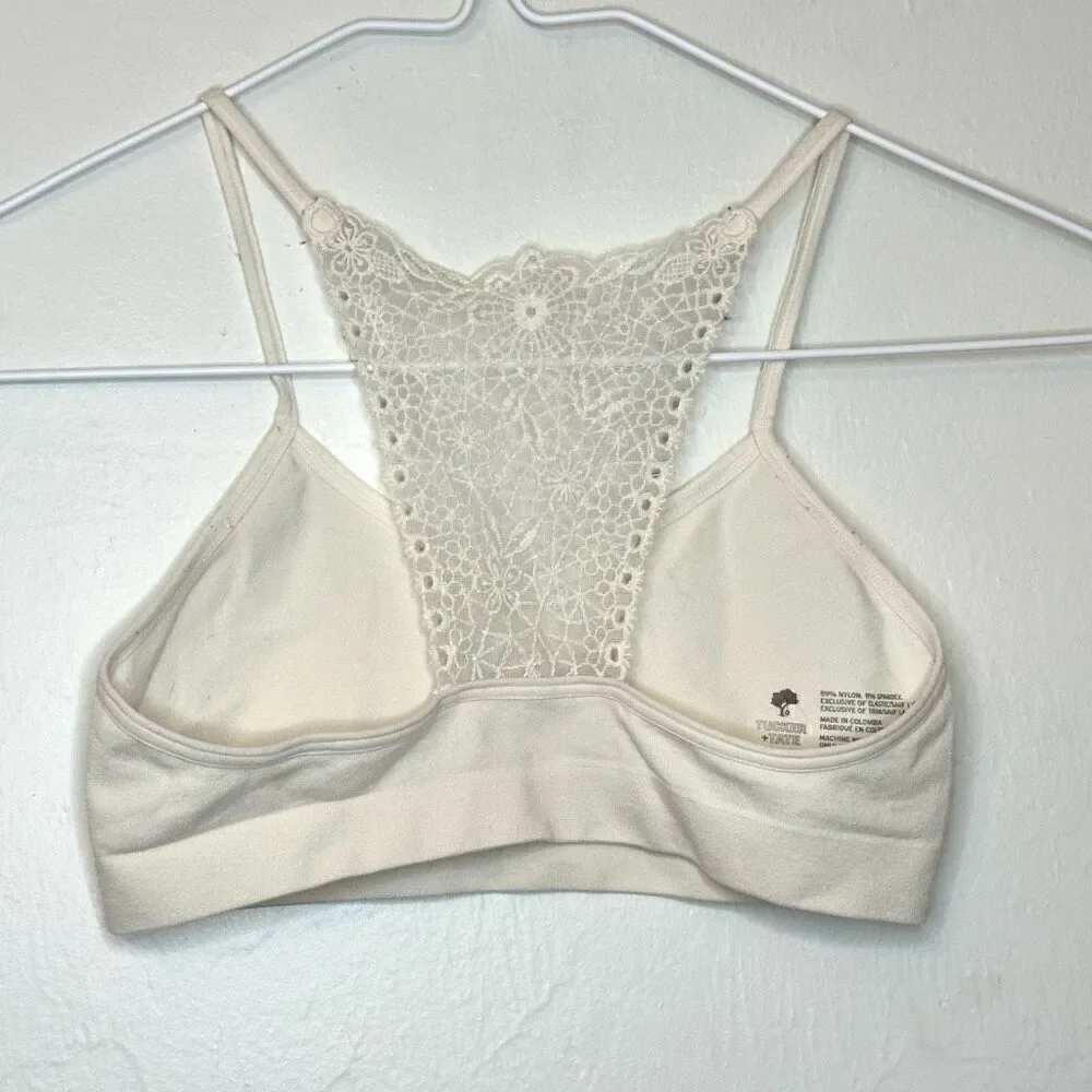 Tucker + Tate Lace Back Halter Seamless Bralette Ivory White Small 7/8